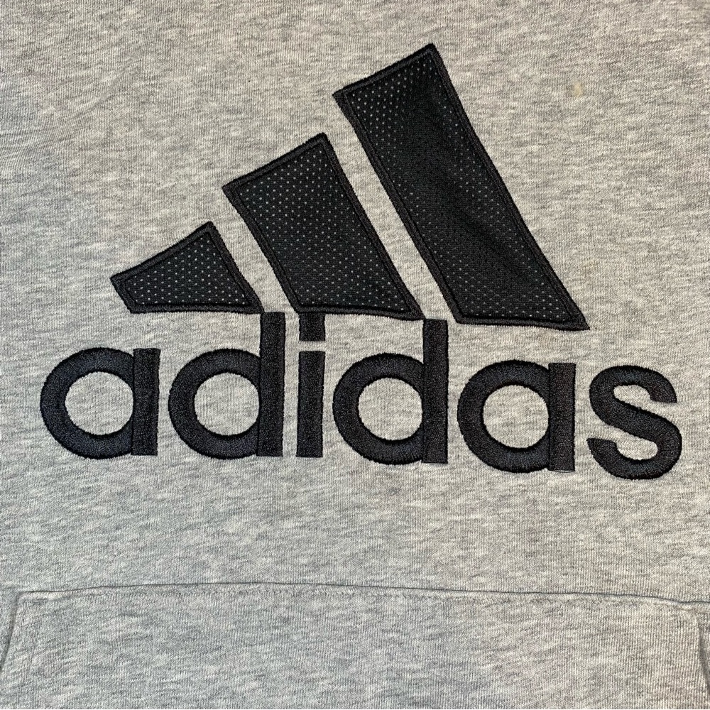 Adidas Embroidered Heathered Gray/Black Hoodie Sweatshirt Boys Size M (10-12) - Picture 3 of 11